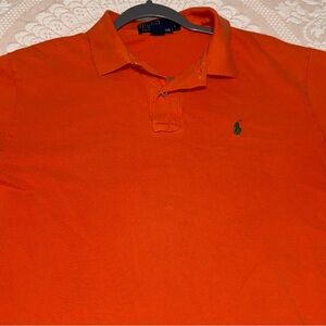 SOLD Polo Ralph Lauren Mandarin Orange Shirt Sz L  Slimming S/S Mens Green Pony